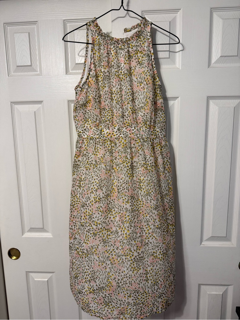 LOFT Floral Sleeveless Midi Dress in Cream, Pink, and Green
